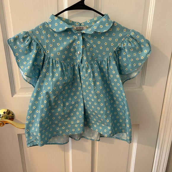Batsheva Teal Daisy Print Blouse - Picture 1 of 5